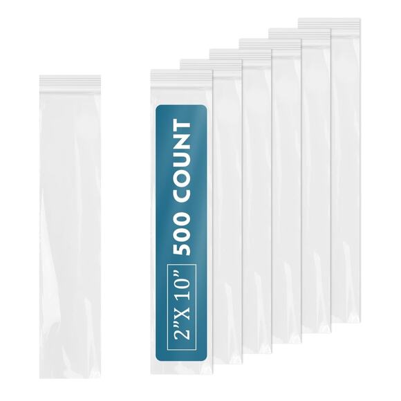 500 Resealable Clear Plastic Bags 2x10" Zip Lock Poly Bags Small Storage Baggies - Picture 1 of 2